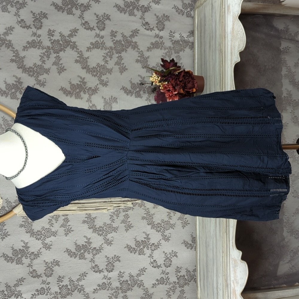 J Crew blue eyelet lace dress with pockets